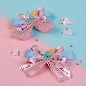 2 Pink/Blue Ice Cream Hair Bows 🎀